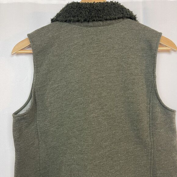 J Jill Vest Womens Medium Olive Green Faux Fur Collar Button Up Boho - Picture 6 of 12